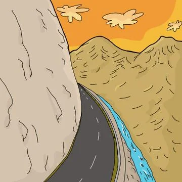 Road on mountain cliff Stock Illustration