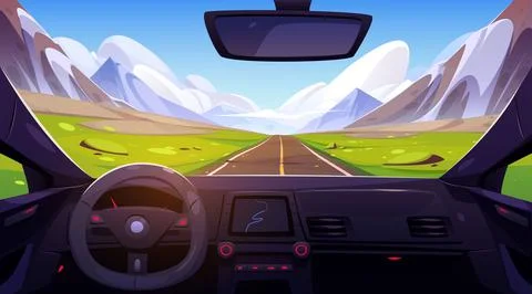 Road in mountain valley view from car windshield Stock Illustration