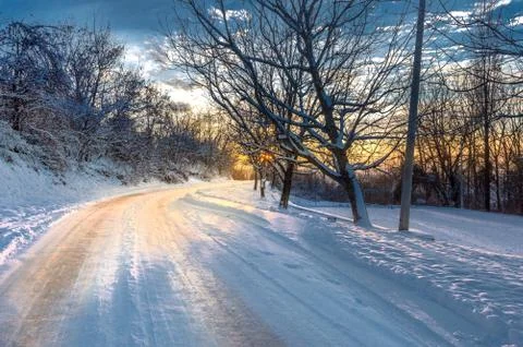 Road on the mountain in winter Stock Photos