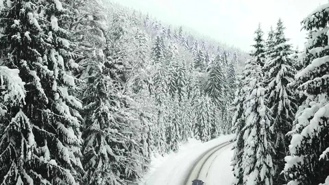 Road in the mountains covered with snow. Winter landscape. Video stock 101197269
