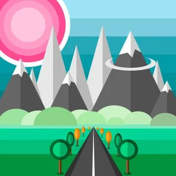 Road to mountains Stock Illustration