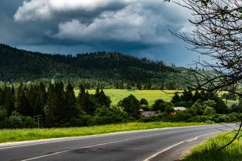 The road is in the mountains. Stock Photos