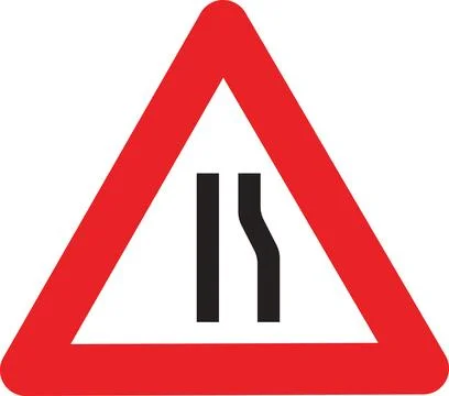 Road Narrows Left Sign Stock Illustration