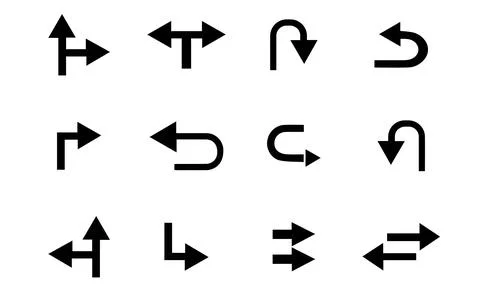 Road Navigation and Pathway Split Arrow Icon Set Stock Illustration