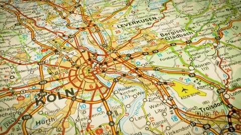 Road network to Cologne, Germany – smooth gliding atlas map view Stock Footage 346188267