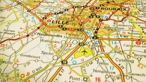 Road network leading to lille and roubaix, france, gliding view over atlas Video stock 344640087