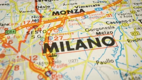 Road network map guiding toward Milan in northern italy Stockbeeldmateriaal 332797579