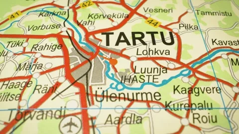 Road network map from polva to tartu, estonia Stock Footage 342948420