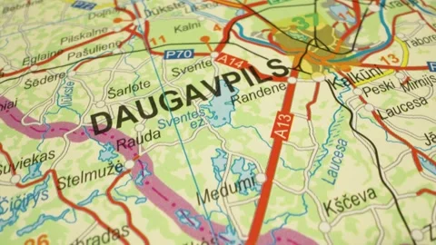 Road network map from zarasai, lithuania to daugavpils, latvia Stock Footage 342948418