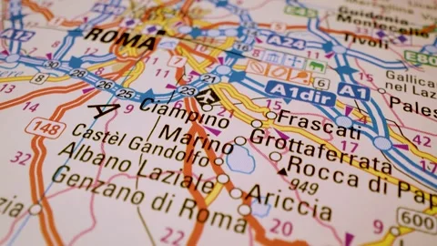 Road network to rome, italy, gliding macro view over atlas map Stock Footage 341269533