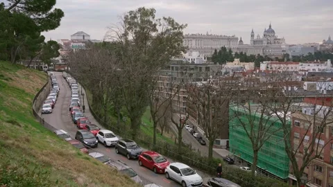 Road next to Parque de la Montana in Madrid, Spain Stock Footage 281661154