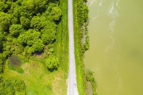 Road next to Sava river in nature park Lonjsko polje, Croatia Stock Photos