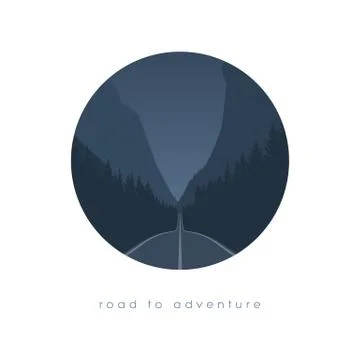 Road to nowhere concept with freeway in forest and canyon or valley. Nature Stock Illustration