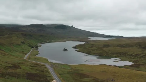 Road to the Old man of Storr cloudy day Stock Footage 246389656