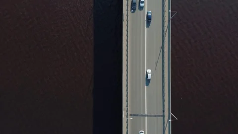 Road over the bridge view from a drone Stock Footage 129910266