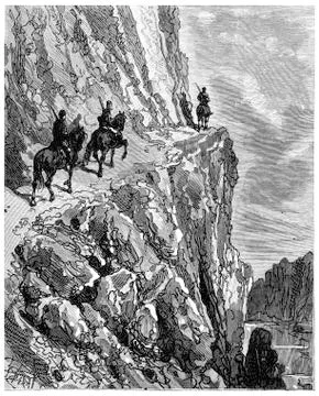 The road over the river from a height of two hundred meters, vintage engravin Stockillustratie