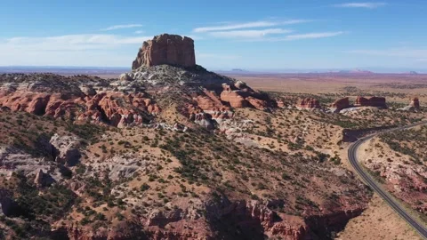 Road Pass Through Butte Rocks Tower In Desert Valley In Usa Aerial View Stock-Footage 270160081