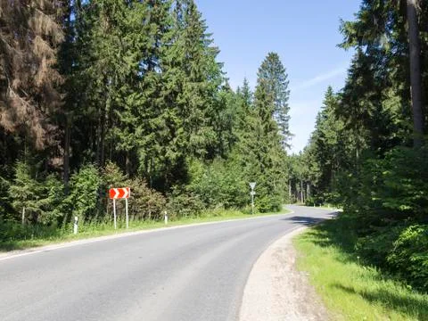 The road passes through the forest Stock Photos