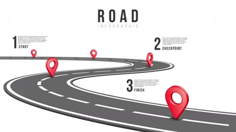 Road path with pin pointers and options Stock Footage 64727053