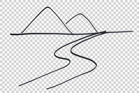 A road in the plain with mountains in the background drawn with a black marke Stock Illustration
