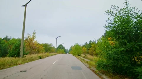 Road to Pripyat, Eerie Path to the Abandoned City of Chernobyl Exclusion Zone Stock Footage 316975052