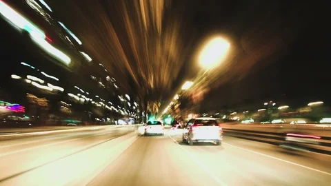 Road Rage Camera Car in the Streets of Barcelona City at Night Stock Footage 87203334