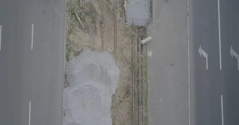 Road reconstruction with tram rails intersection, construction site Stock Footage 131242391