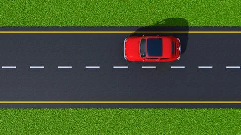 Road with red car (top view) Stock Illustration