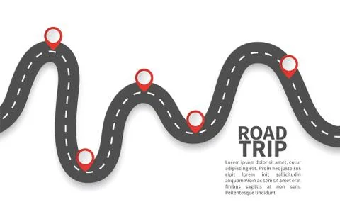 Road with red pins. Navigating, milestone timeline 3d map maps roads vector Stock Illustration
