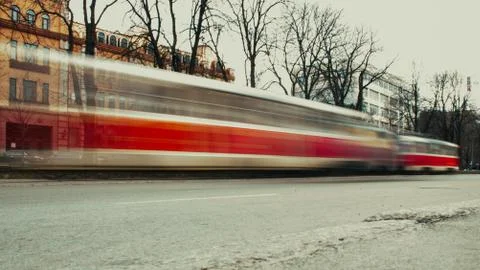 Road red tram tree Stock Photos