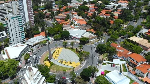 Road ring, flag, Belo Horizonte, Brazil (aerial view, drone footage) 動画素材 114399484