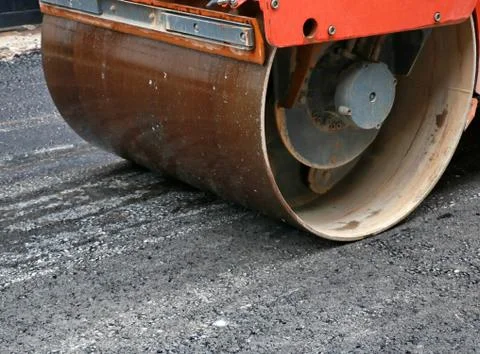 Road roller in action Stock Photos