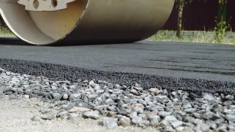 Road Roller Compacting Fresh Asphalt in Small Town Construction 스톡 동영상 329509491