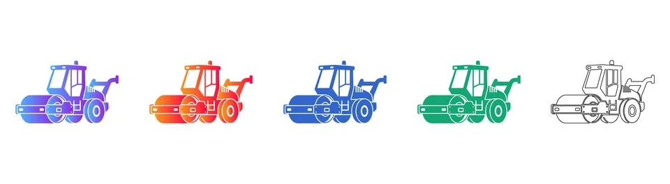 Road Roller Compactor Vector Icon Set イラスト素材