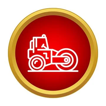 Road roller compactor vehicle line icon on red background Stock Illustration