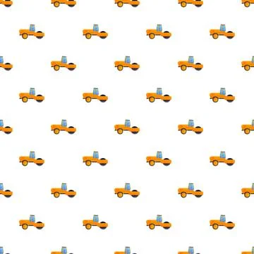Road roller construction vehicle seamless pattern background Illustrazione stock