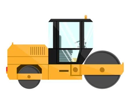 Road roller. Design of a cool large new construction equipment in yellow. イラスト素材