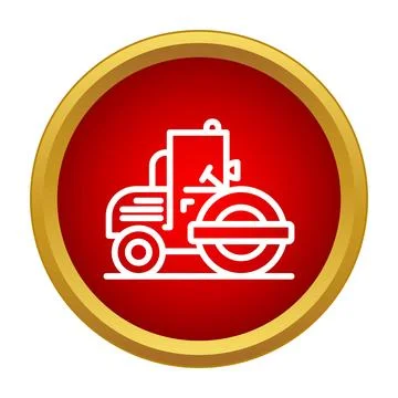 Road roller heavy equipment working on construction site icon 库存插图