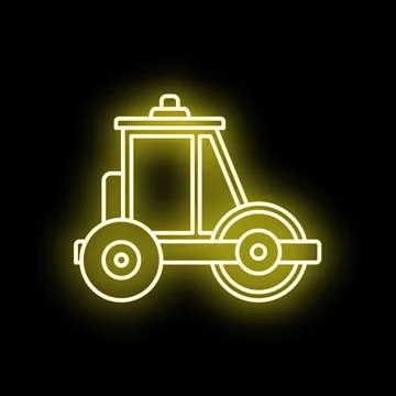 Road roller icon glowing yellow neon line Illustrazione stock