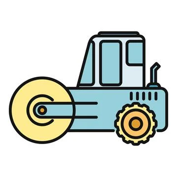 Road roller machine compacting asphalt road construction 库存插图