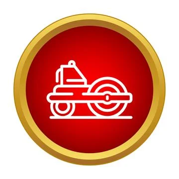 Road roller machine line icon red circle イラスト素材