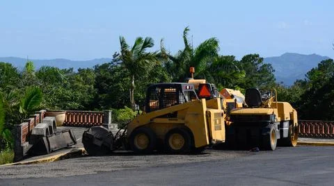 Road roller machine for make road. Automobile for doing asphalt. Stock Photos