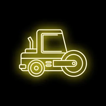 Road roller neon light creating construction concept 库存插图