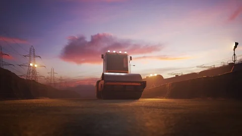 Road roller paving the asphalt road in  a urban area. Stock Footage 88280209