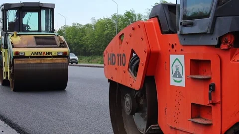 A road roller in the process of operation. Stock Footage 199250694