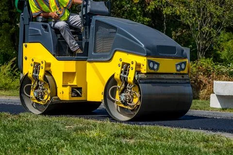 Road roller at a road construction site Stock Photos