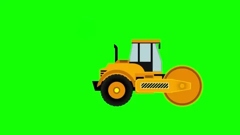 Road roller working on the construction site, A large yellow steamroller Stock Footage 278676751