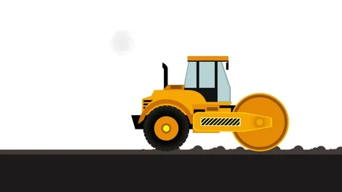 Road roller working on the construction site, A large yellow steamroller Stock Footage 278676766
