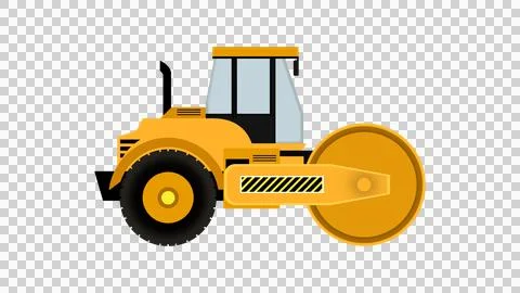 Road roller working on the construction site, A large yellow steamroller Stock Illustration