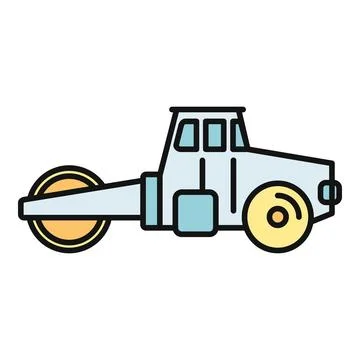 Road roller working icon for construction and building 库存插图
